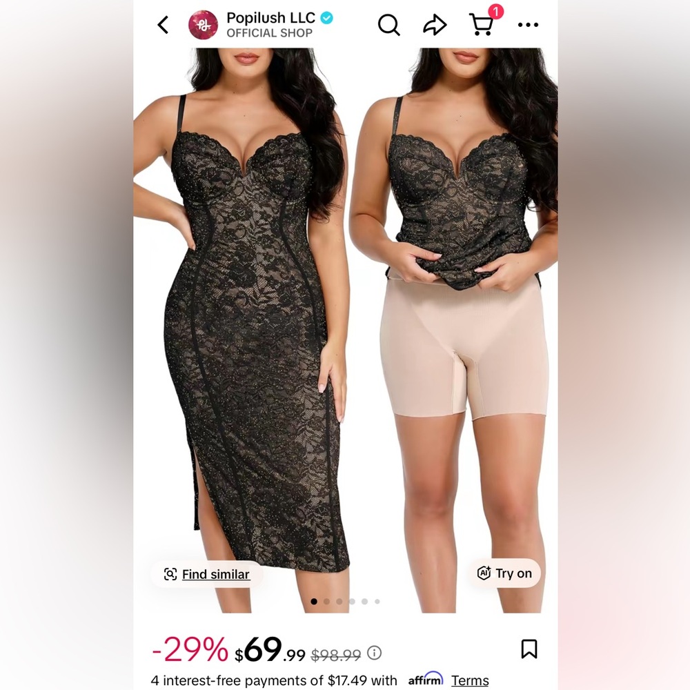 Chic Black Lace Midi Dress with Nude Shapewear